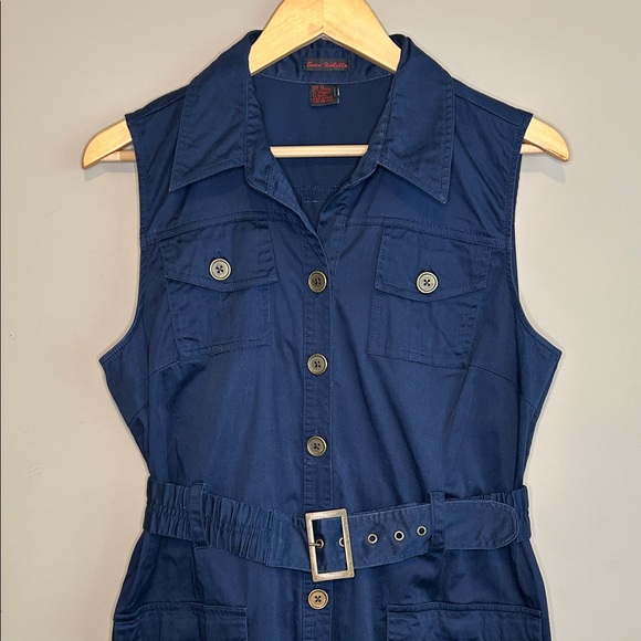 Sara Isabella Navy Blue Collared Sleeveless Dress - Picture 3 of 7